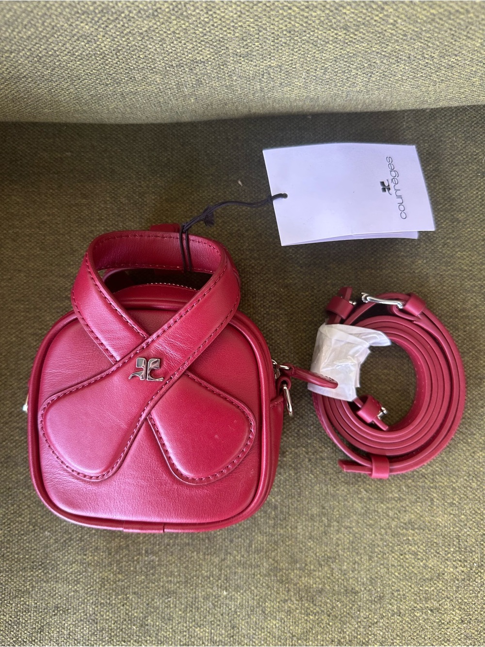 Crossbody Mini Courreges Bag in Berry Red with Logo Accent